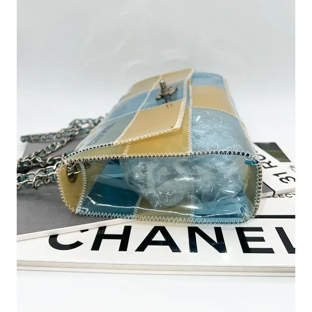 Rare Vintage CHANEL Blue and Beige PVC Stitched Patchwork CC Logo Should…